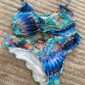Multicolor Blue Patterned Bikini Set